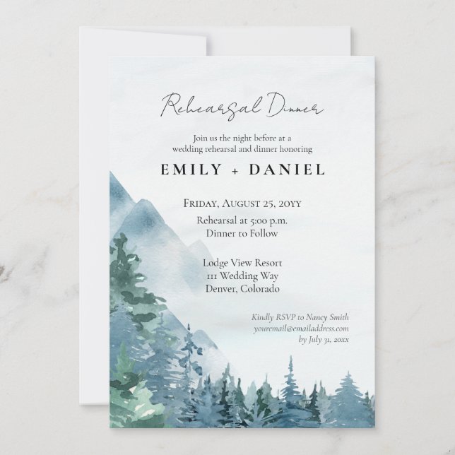 Rustic Dusty Blue Watercolor Wedding Rehearsal Invitation (Front)