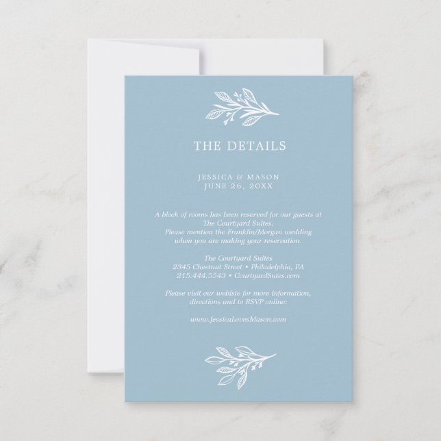 Rustic Dusty Blue Wedding Details Card (Front)