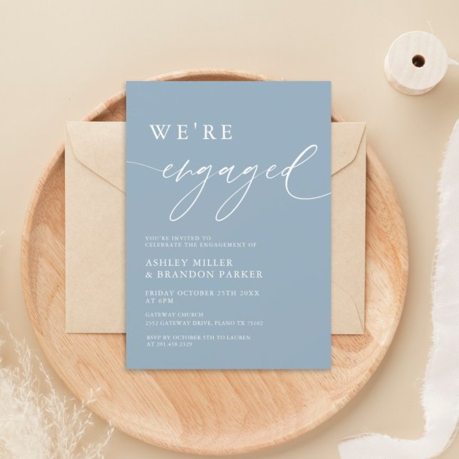 Rustic Dusty Blue We're Engaged Engagement Party Invitation (Creator Uploaded)