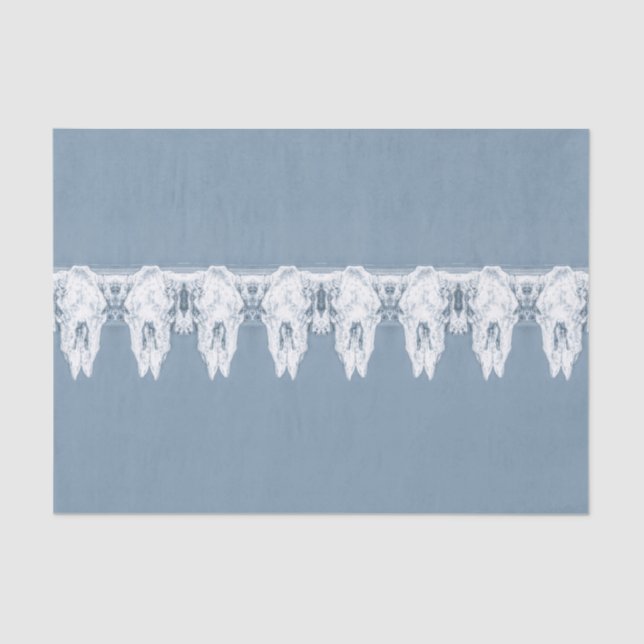 Rustic Dusty Blue White Western Bull Skull Pattern Tissue Paper (Front)