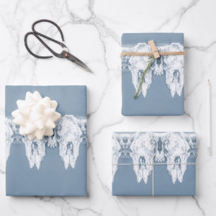 Rustic Dusty Blue White Western Bull Skull Pattern Wrapping Paper Sheet