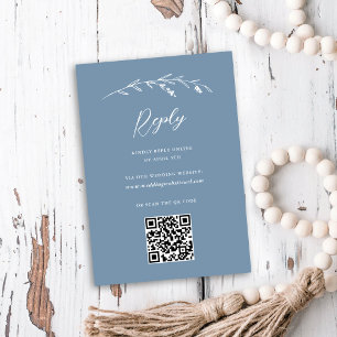 Rustic Dusty Blue Wildflower QR Code Wedding RSVP Card