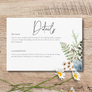Rustic Dusty Blue Wildflowers & Daisies Details Enclosure Card