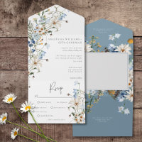 Rustic Dusty Blue Wildflowers & Daisies Dinner