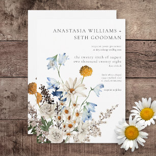 Rustic Dusty Blue Wildflowers & Daisies Invitation