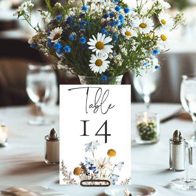 Rustic Dusty Blue Wildflowers & Daisies Shower Table Number (Creator Uploaded)