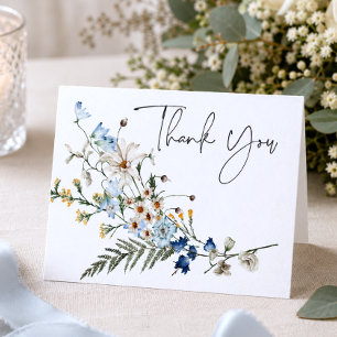 Rustic Dusty Blue Wildflowers & Daisies Shower Thank You Card