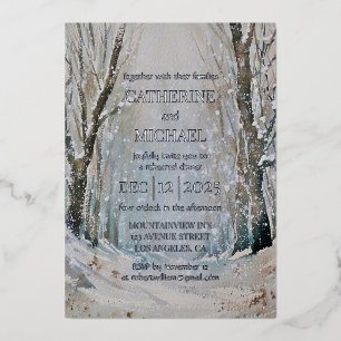 Rustic Dusty Blue Winter Forest Watercolor Wedding