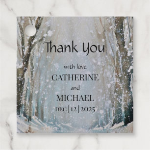 Rustic Dusty Blue Winter Forest Watercolor Wedding Favour Tags