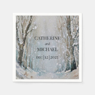 Rustic Dusty Blue Winter Forest Watercolor Wedding Napkin