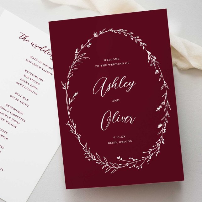 Rustic Dusty Burgundy Wildflower Wreath Wedding Programme (Creator Uploaded)