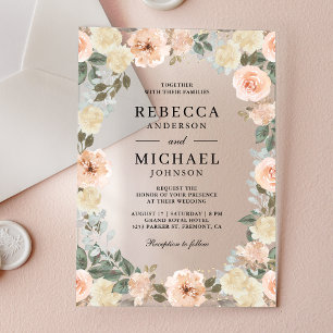 Rustic Dusty Peach Floral Wedding Acrylic Invitations