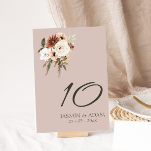 Rustic Dusty Pink and Green Floral Table Number