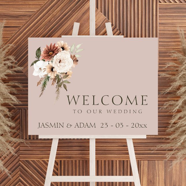 Rustic Dusty Pink and Green Floral Wedding Sign (Rustic Dusty Pink and Green Floral Wedding Welcome Sign)