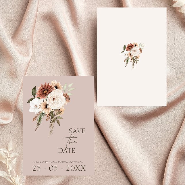 Rustic Dusty Pink and Green Serif Save the Date (Rustic Dusty Pink Floral Wedding Save the Date)