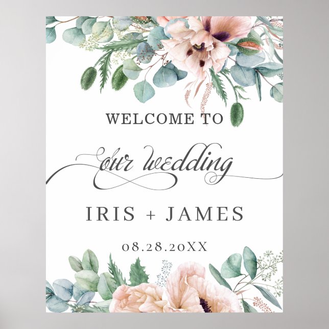 Rustic Dusty Pink Blush Floral Wedding Welcome Poster (Front)