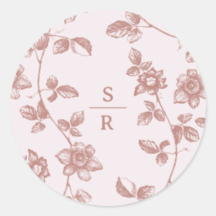 Rustic Dusty Pink Floral Monogram Wedding Classic Round Sticker