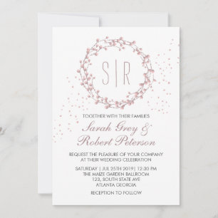 Rustic Dusty Pink Floral Wreath Wedding Invitation