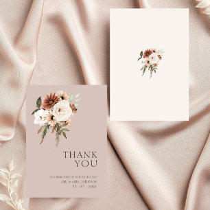 Rustic Dusty Pink Green Floral Wedding Thank You