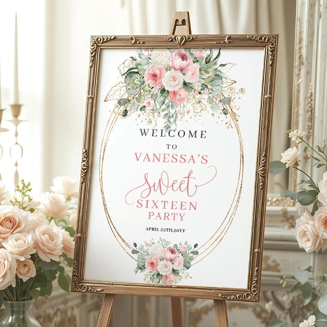 Rustic Dusty Pink Greenery Sweet 16 Welcome Sign (Rustic Dusty Pink Greenery Sweet 16 Welcome)