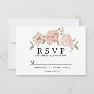 Rustic Dusty Pink Rose Floral Wedding RSVP Card