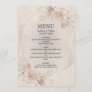 Rustic Dusty Pink Roses & Wildflowers Wedding Menu