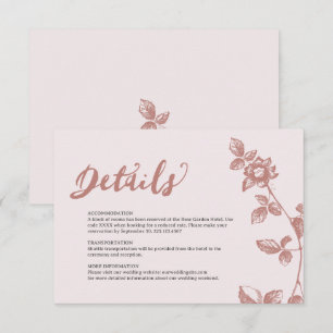 Rustic Dusty Pink Whimsical Floral Wedding Details Enclosure Card