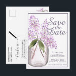 Rustic Dusty Purple Lilacs Wedding Save the Date Invitation Postcard<br><div class="desc">Give your guests advance notice of your wedding plans with this beautiful Save the Date postcard. Features a rustic watercolor painting of dusty purple lilacs in a glass jar. The back has space for a special note which can include your website url so your guests can get more information.</div>