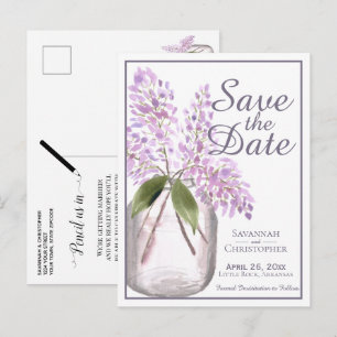 Rustic Dusty Purple Lilacs Wedding Save the Date Invitation Postcard
