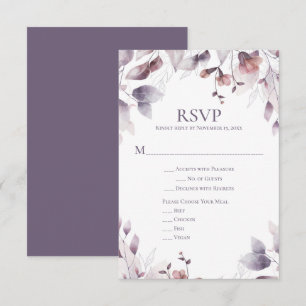 Rustic Dusty Purple Mauve Pink Floral RSVP Card