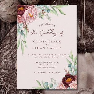 Rustic Dusty Rose Boho Floral with Greenery  Invit Invitation