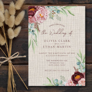 Rustic Dusty Rose Boho watercolor Floral greenery Invitation