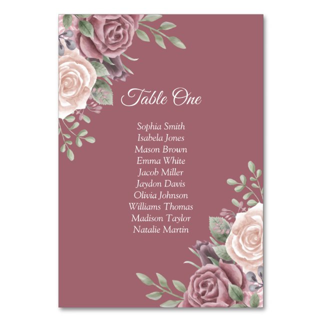 Rustic Dusty Rose Floral Pink Table Number (Front)
