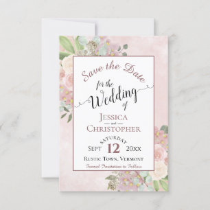 Rustic Dusty Rose Pink Floral Wedding Calligraphy Save The Date