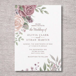 Rustic Dusty Rose Watercolor Floral Bouquet Invita Invitation