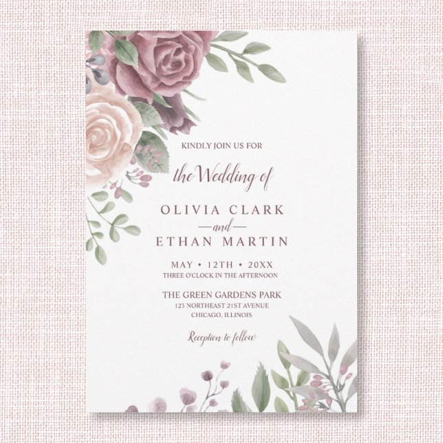 Rustic Dusty Rose Watercolor Floral Bouquet Invita Invitation (Creator Uploaded)