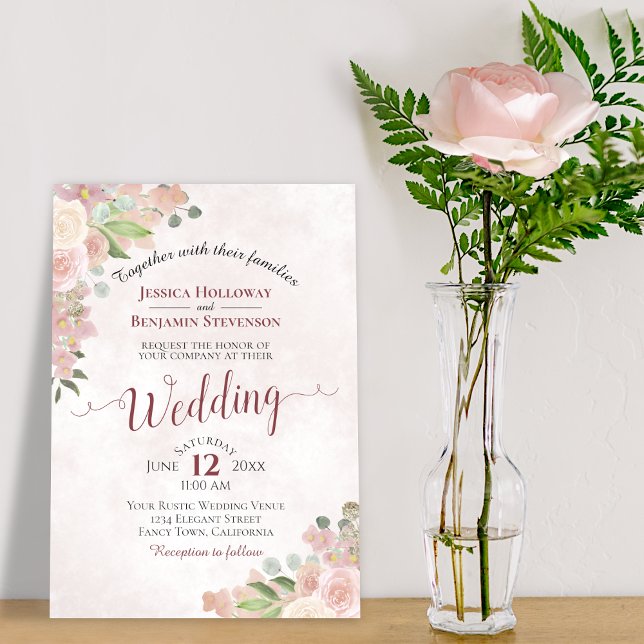 Rustic Dusty Rose Watercolor Floral Chic Wedding Invitation (Creator Uploaded)