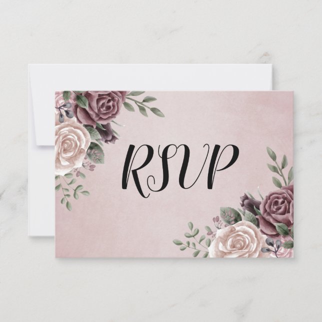 Rustic Dusty Rose Watercolour Flower Bouquet RSVP (Front)
