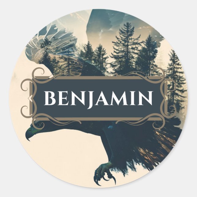 Rustic Eagle Name Label Sticker (Front)