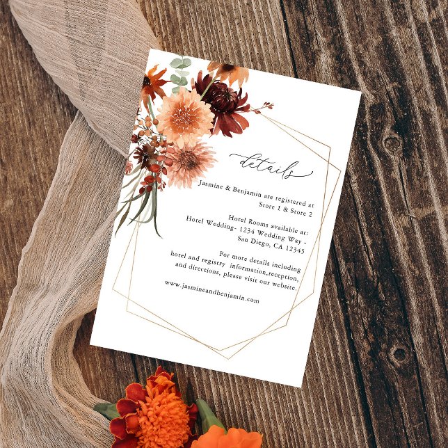 Rustic Earth & Champagne Florals Details 3 Enclosure Card (Creator Uploaded)