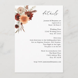 Rustic Earth & Champagne Florals Details Enclosure Card