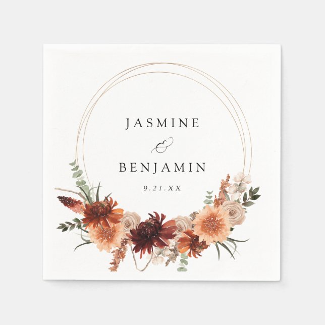 Rustic Earth & Champagne Florals Name Napkin (Front)