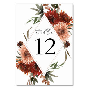 Rustic Earth & Champagne Florals Table Number