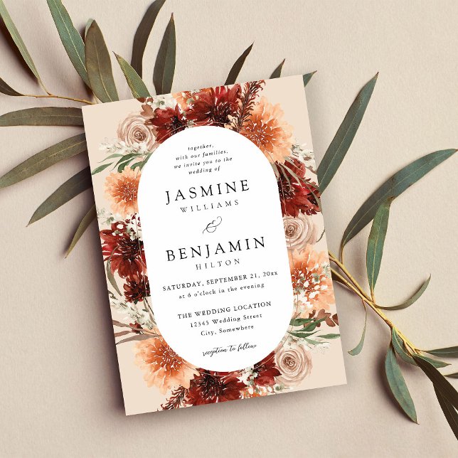 Rustic Earth & Champagne Florals Wedding - Beige Invitation (Creator Uploaded)