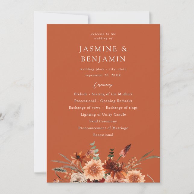 Rustic Earth & Champagne Florals Wedding Program T Invitation (Front)