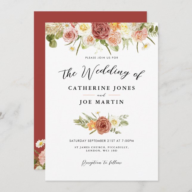 Rustic Earth Floral Wedding Invitation (Front/Back)