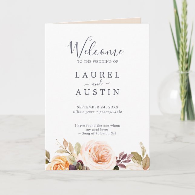 Rustic Earth Florals Folded Wedding Programme (Front)