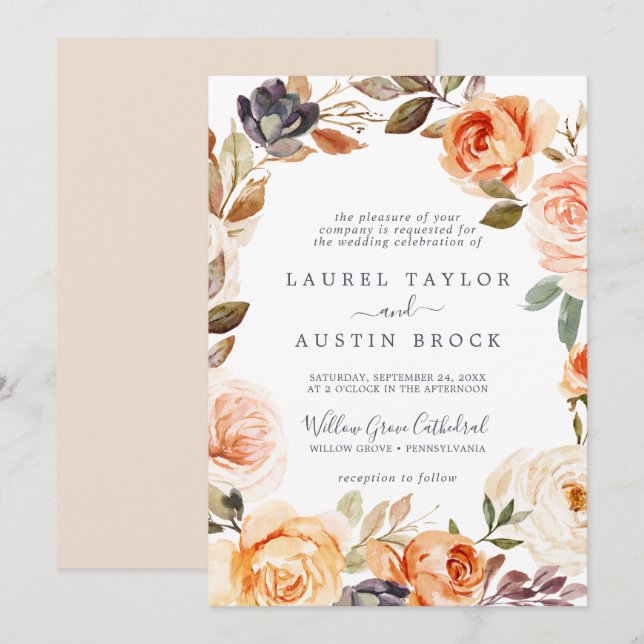 Rustic Earth Florals Formal Wedding Invitation (Front/Back)