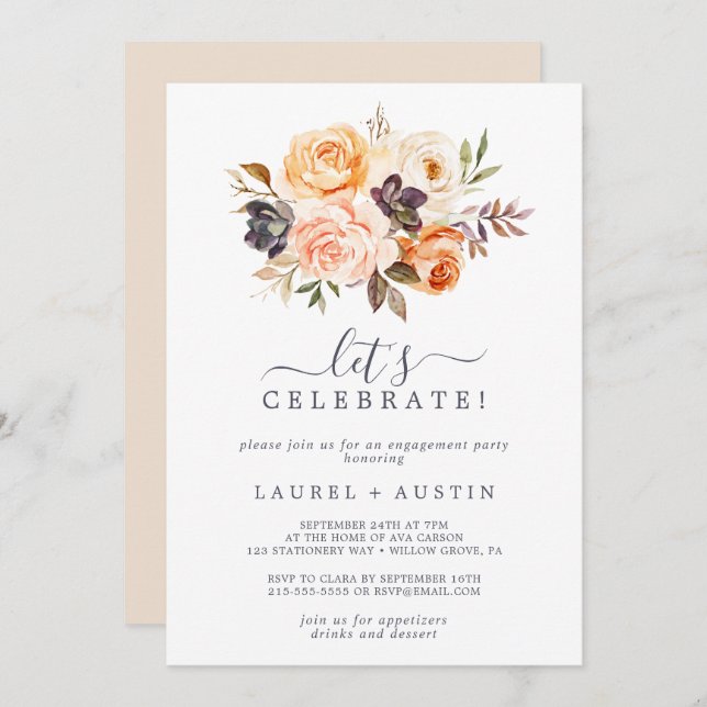 Rustic Earth Florals Let's Celebrate Invitation (Front/Back)