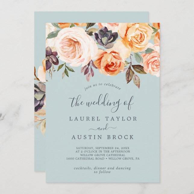 Rustic Earth Florals | Mint The Wedding Of Invitation (Front/Back)
